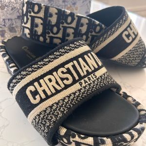 Christian Dior Platform Oblique Jacquard Slides sz 38